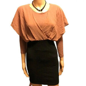 Vintage Stretch Bodycon Night out 2 Tone Colore Black Brown Knee Length dress SP